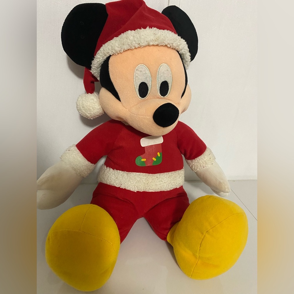 DISNEY  Mickey Mouse 22” Large Plush Holiday Stuffed Animal with Santa Cap